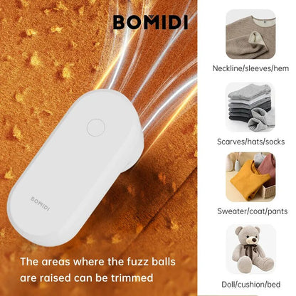 Bomidi BMQ02 Mini Clothing Hair Ball Fuzz Trimmer Lint Remover, Rechargeable With Stainless Steel Blade & 5W Power Strong Suction & Long Battery Life - White