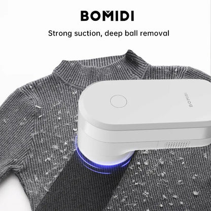 Bomidi BMQ02 Mini Clothing Hair Ball Fuzz Trimmer Lint Remover, Rechargeable With Stainless Steel Blade & 5W Power Strong Suction & Long Battery Life - White