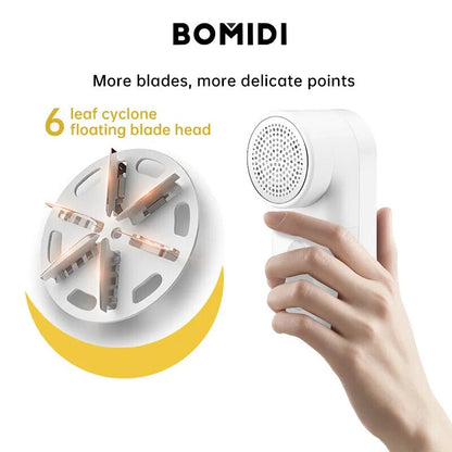 Bomidi BMQ02 Mini Clothing Hair Ball Fuzz Trimmer Lint Remover, Rechargeable With Stainless Steel Blade & 5W Power Strong Suction & Long Battery Life - White