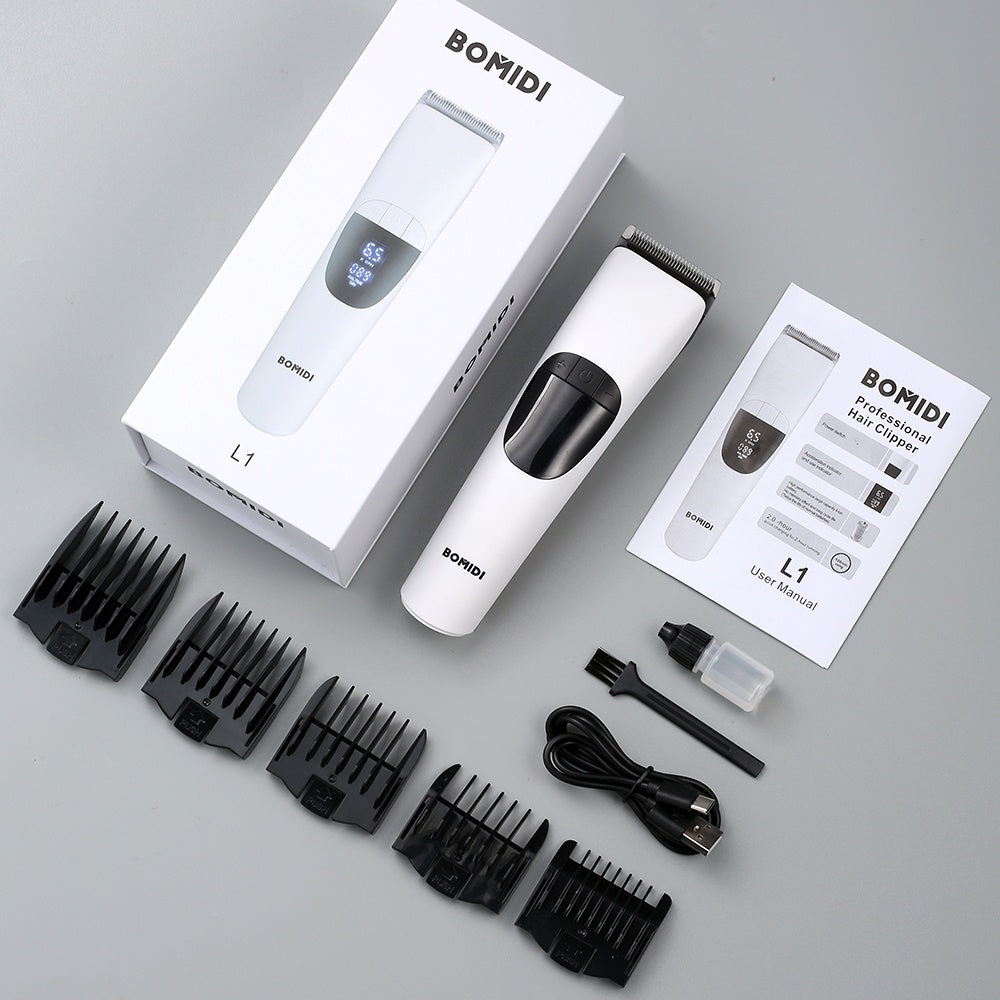 Bomidi L1 Electric Hair Clipper LCD Display Rechargeable Razor Trimmer Adjustable Speed Shaver Type-C Charging - Black