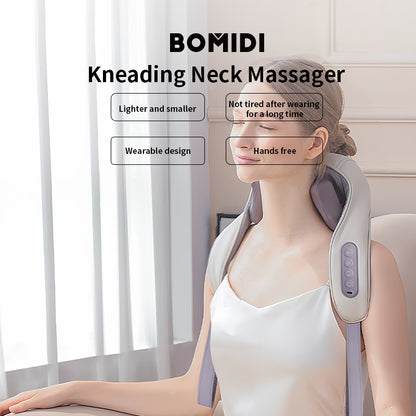 BOMIDI MP2 Neck Shoulder Massager, Wireless Clamp Kneading Massager With Hot Compress, 5D Extension Massage Heads & Multi-Level Massage Intensity - Grey