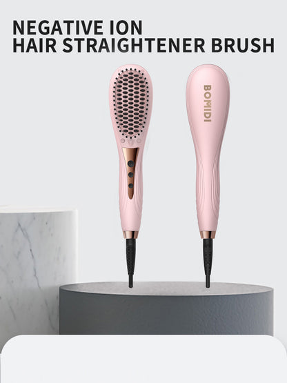 Bomidi HB1 Electric Hair Straightener Brush Multifunctional Hair Comb Quick Heat Hair Curler Adjustable Temperature 40W - Pink