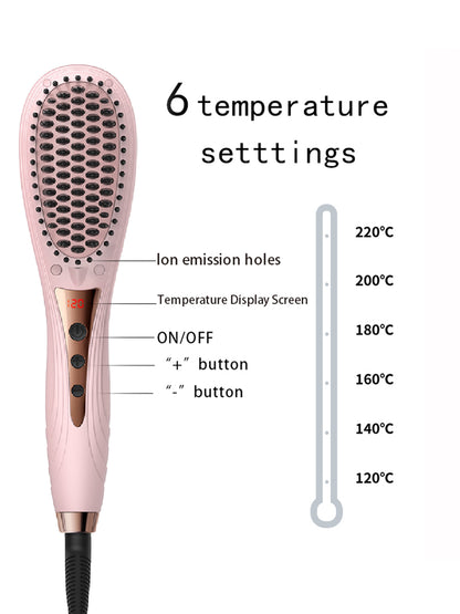 Bomidi HB1 Electric Hair Straightener Brush Multifunctional Hair Comb Quick Heat Hair Curler Adjustable Temperature 40W - Pink