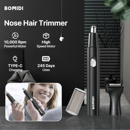 Bomidi NT1 2-in-1 Electric Nose Hair Trimmer & Eyebrow Trimmer High Speed Portable Hair Shaver Rechargeable Battery - White