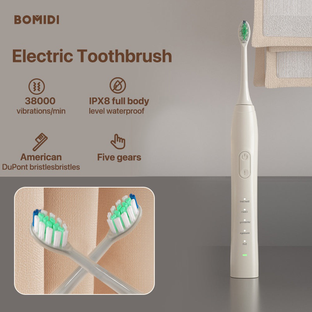 Bomidi TX5 Sonic Electric Toothbrush Vibration Rechargeable Toothbrush With Soft Bristle IPX8 Water Resistant Toothbrush DuPoint Brush Head - Blue